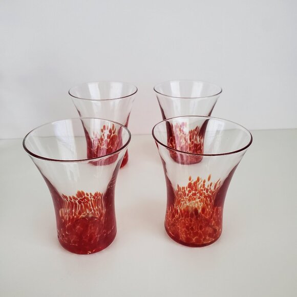Hand Blown Flared Rim Shot Glasses Flaming Orange-Red To Clear 4 Set Barware - Picture 2 of 11